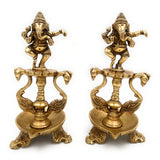 Handcrafted Brass Ganesh Diya Set, Vinayaka Deepam, Ganapati Oil Lamp, Pillaiyar Vilakku, Ganesha Idol for Pooja, Home Temple & Gift,Gold, 6.5 Inch, 1 Piece