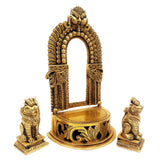 Brass Pooja Chowki with Prabhavali and Yali, Handmade Peetha Singhasan Bajot for Temple Decor, Gold, 11 Inch, 1 Piece