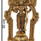 Brass Vishnu Idol Murti with Peetam & Prabhavali – Handcrafted Narayana, Venkateshwara, Balaji, Govinda Statue for Home, Temple & Office Decor,Gold, 10.5 Inch, 1 Piece