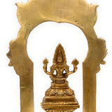 Bhunes Brass Narasimha Swamy Silai, Narasingha Idols For Pooja Home Decor, Narasingh On Lotus Chowki With Temple Shaped Prabhavali,Gold, 10.5 Inch, 1 Piece
