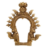 Bhunes Brass Small Prabhavali Arch Frame – Wall Hanging Prabhawali Prabhaval for Deity | Temple Home Decor | Traditional Kirtimukha Brass Backdrop, Gold, 6.5 Inch, 1 Piece