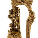Handcrafted Brass Durga Devi Idol on Lotus Chowki with Temple Prabhavali – Mahishasuramardini | Adi Shakti | Pital Durgadevi Murti for Home Temple & Navratri Puja,Gold, 10.5 Inch, 1 Piece