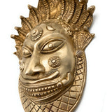 Handmade Brass Shiva Face, Peetal Bhairava Mask, Pital Mahadev Mukha Wall Hanging, Rudra Shankara Nataraja Decor, Gold, 8.5 Inch, 1 Piece