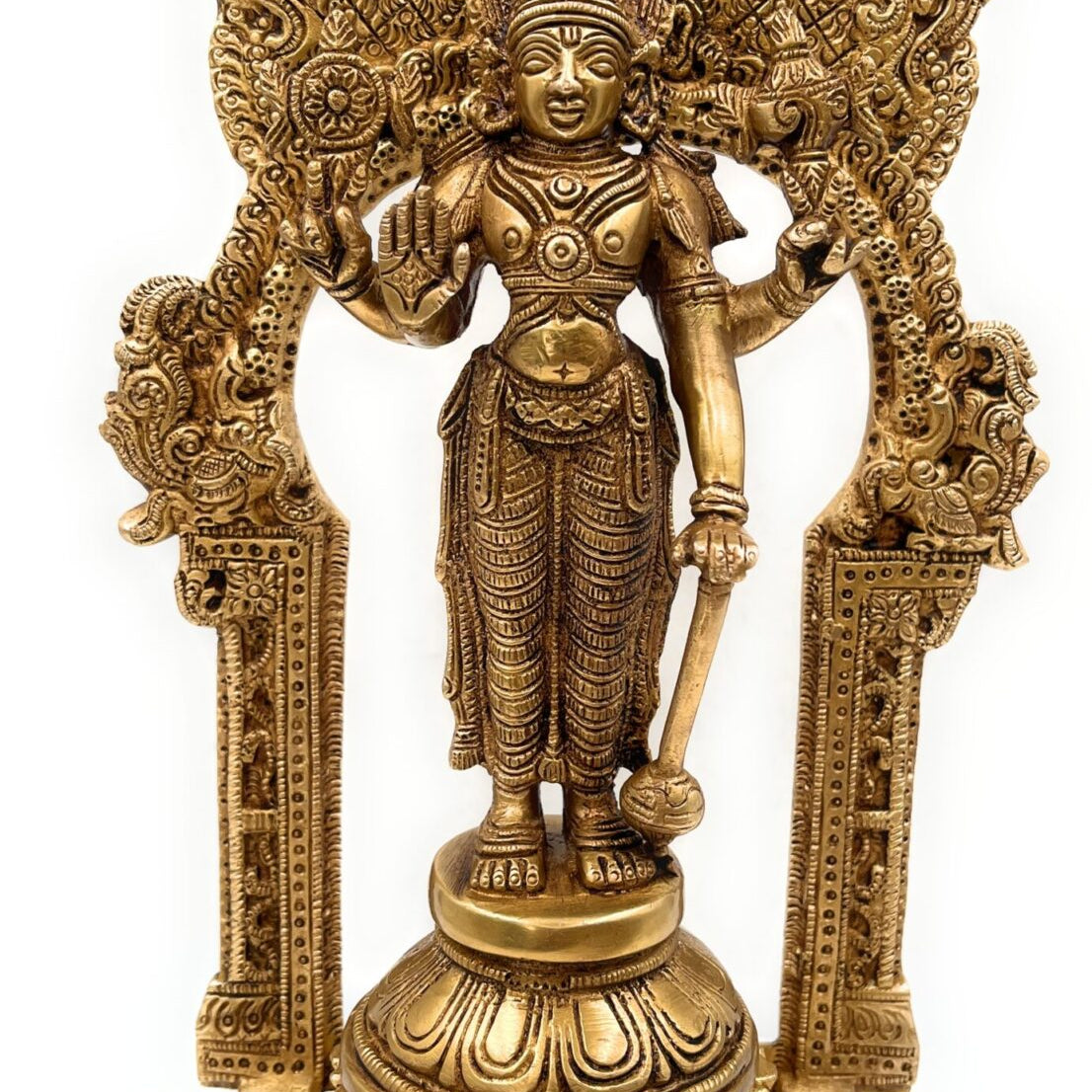 Brass Vishnu Idol Murti with Peetam & Prabhavali