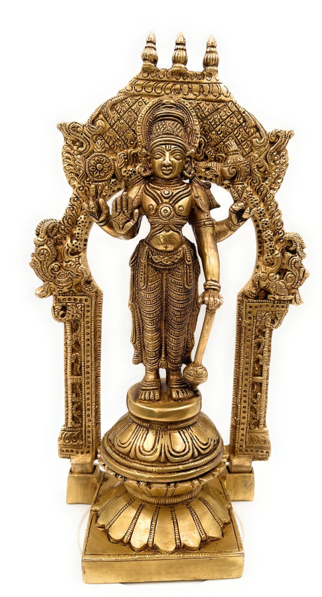 Brass Vishnu Idol Murti with Peetam & Prabhavali