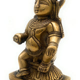 Brass Bal Gopal Krishna Idol | Laddu Gopal Murti | Makhan Chor Navneet Chora Statue | Handcrafted Pital Kanha Sculpture for Pooja, Home Decor & Gifting, Gold, 5.5 Inch, 1 Piece