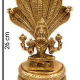 Brass Lord Narasimha on Sheshnag Idol, Yoga-Narasimha Murti, Nrisimha Bhagwan Statue, Narasingha Swamy Pratima for Home, Temple, Office Pooja, Gold, 10.5 Inch, 1 Piece