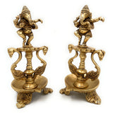 Handcrafted Brass Ganesh Diya Set, Vinayaka Deepam, Ganapati Oil Lamp, Pillaiyar Vilakku, Ganesha Idol for Pooja, Home Temple & Gift,Gold, 6.5 Inch, 1 Piece