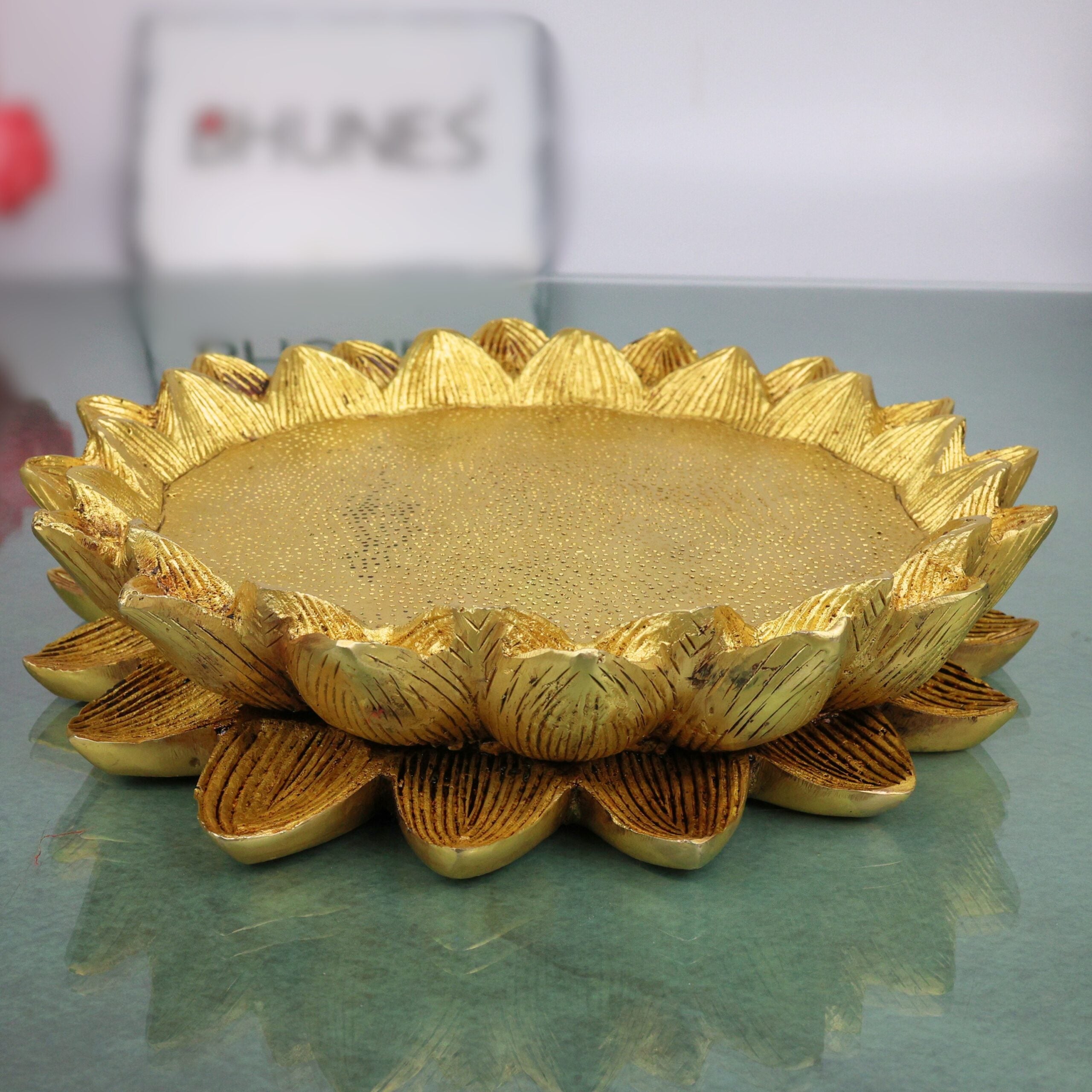 Brass Lotus Chowki Kamal Aasan Pooja Base | Peetal Pital Pittala Ashtadhatu Murti Seat for Lakshmi Ganesha Vishnu Saraswati Krishna Durga Shiva Lingam Radha Krishna Balaji