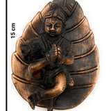 Brass Lord Krishna on Leaf Idol | Balakrishna Vatapatrasayi Murti | Shree Kanha Gopala Statue for Pooja, Home Decor & Gift, Gold, 6 Inch, 1 Piece