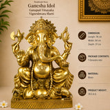 Brass Ganesha Idol Ganapati Vinayaka Vigneshwara Murti Large Temple Decor Statue, Gold, 30.5 Inch, 1 Piece
