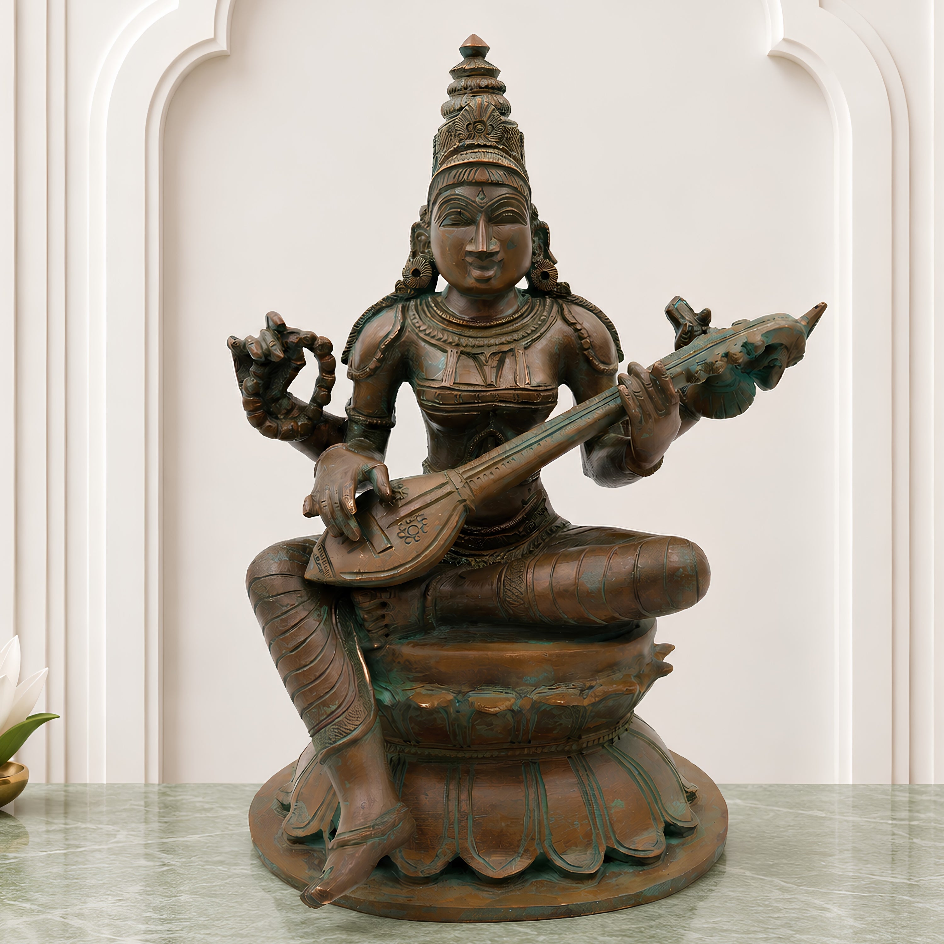 Bronze Goddess Saraswati Murti