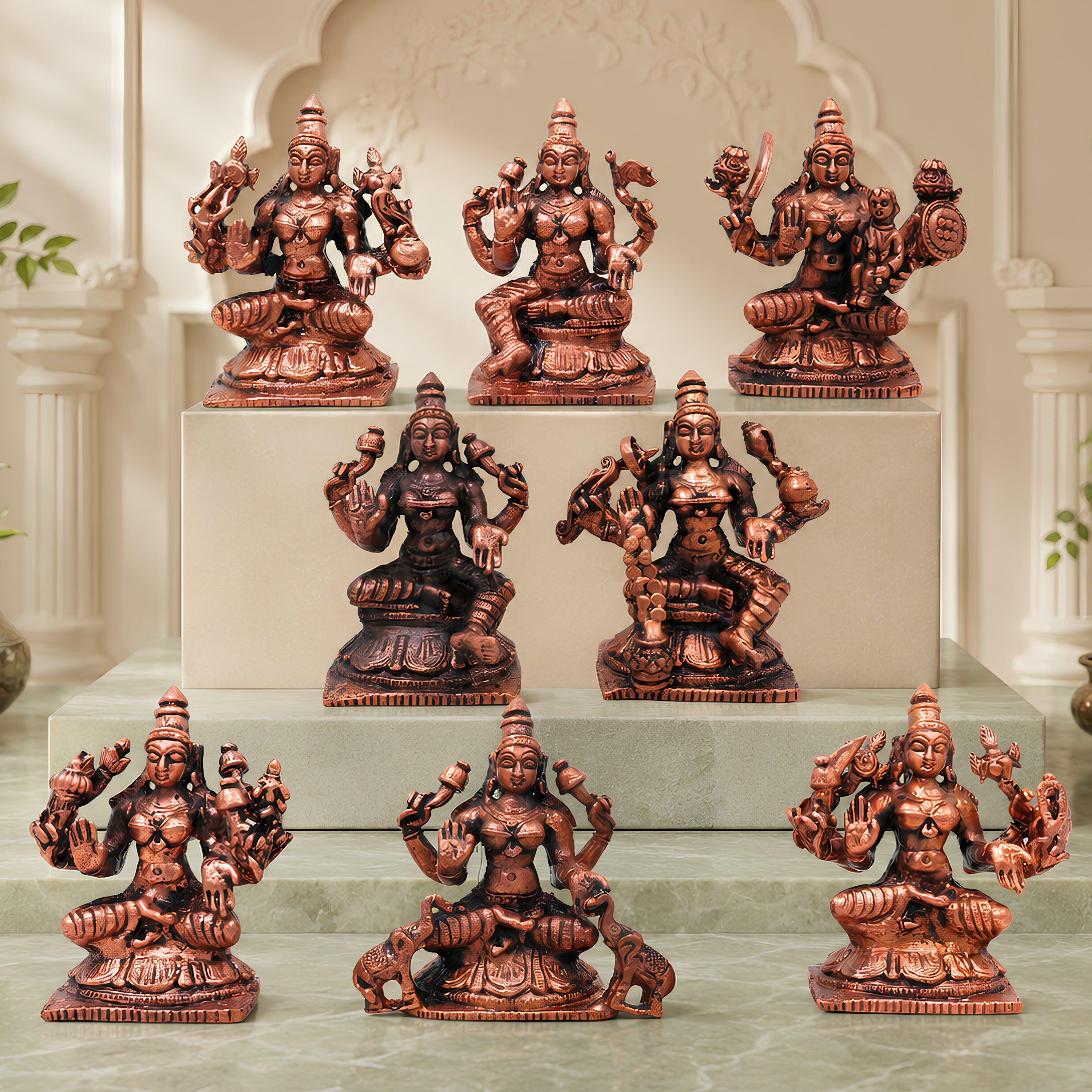 Copper Ashta Lakshmi Idol Set