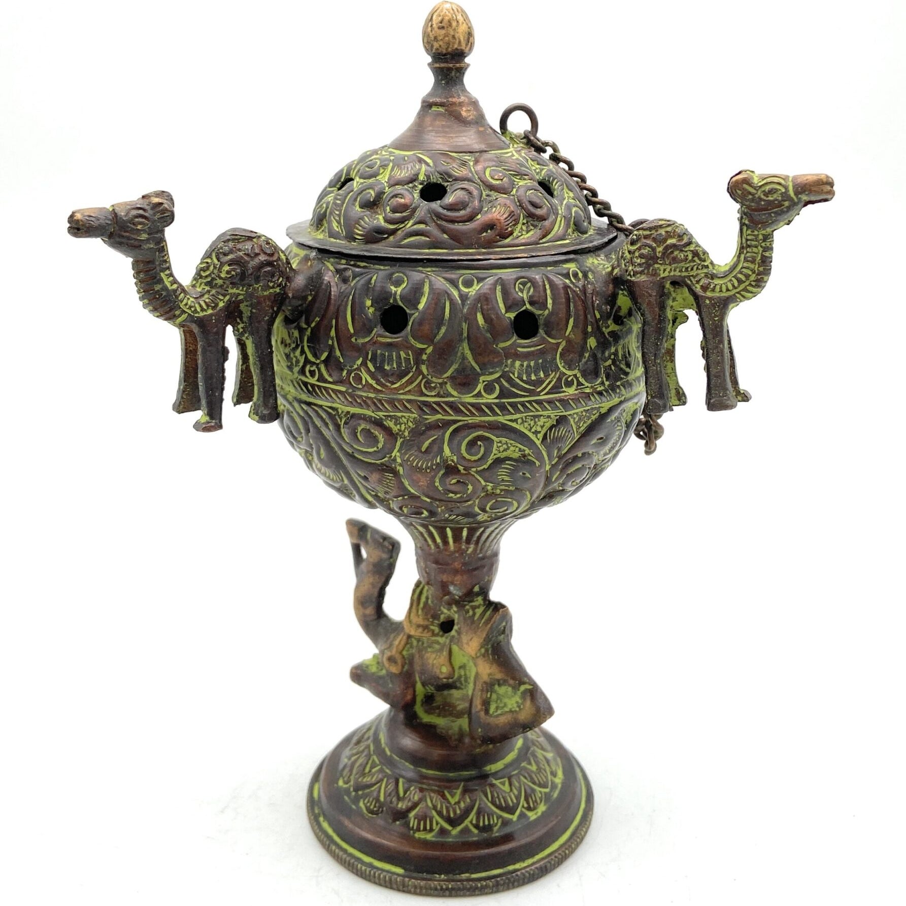 Brass Buddhist Incense Sticks Offering Bowl Holder With Auspicious Symblos And Hanging Holder