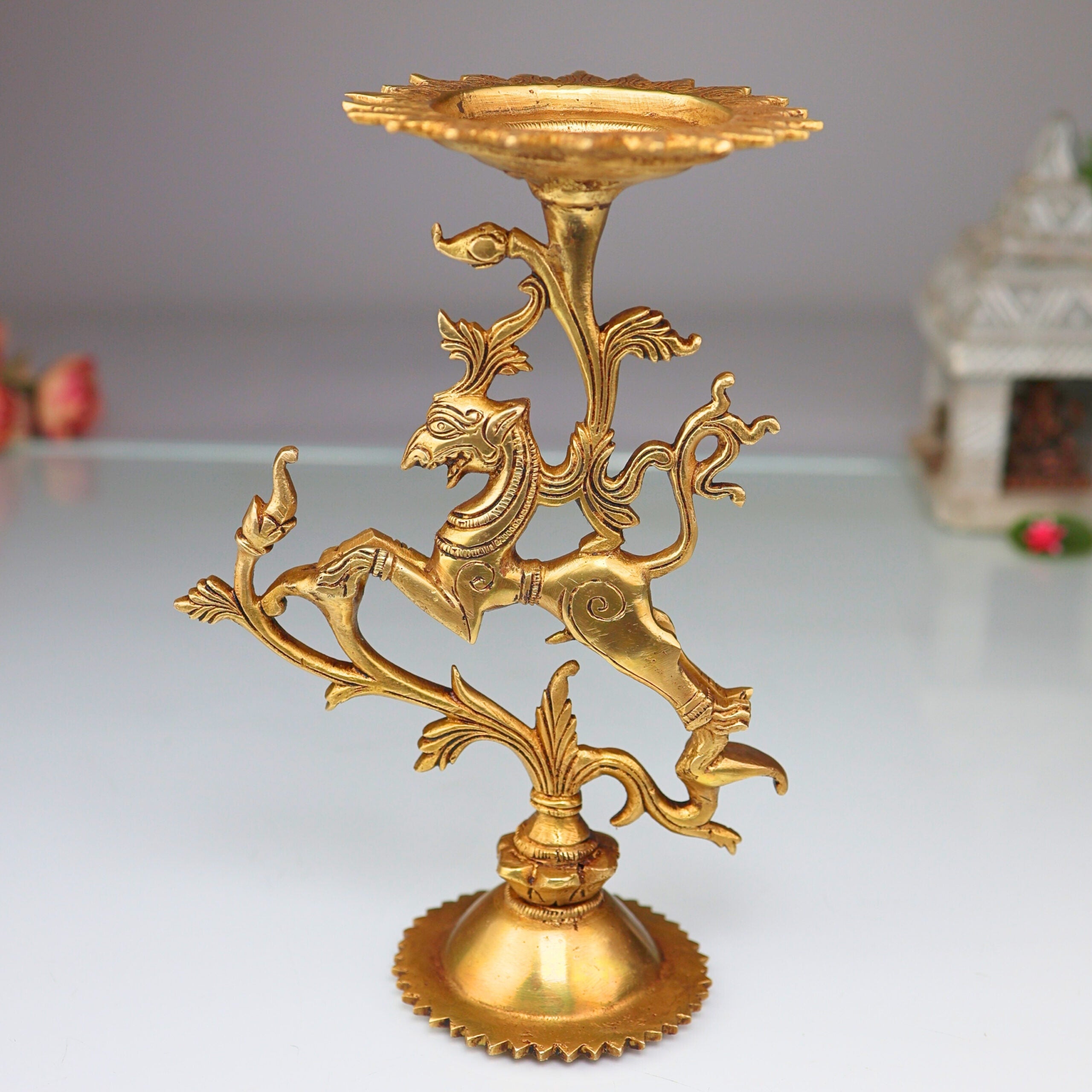brass yali stand
