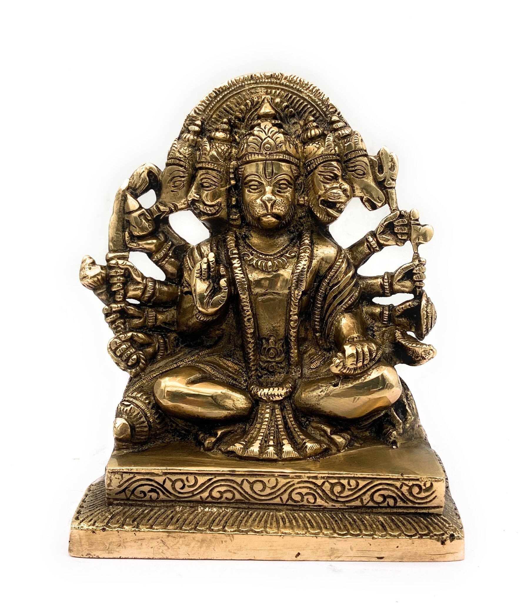 Panchamukhi Hanuman Brass Idol | Bajrangbali | Anjaneya | Maruti | Vayuputra | Mahavira | Handmade Hindu God Statue for Pooja & Home Decor