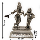 Brass Radha Krishna Idol | Radha Krishna Murti Moorti Vigraha Pratima Statue | Peetal Pital Pittal Divine Couple Sculpture for Home Decor, Pooja Mandir & Wedding Gift, Silver, 5.5 Inch, 1 Piece