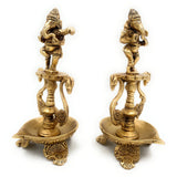 Handcrafted Brass Ganesh Diya Set, Vinayaka Deepam, Ganapati Oil Lamp, Pillaiyar Vilakku, Ganesha Idol for Pooja, Home Temple & Gift,Gold, 6.5 Inch, 1 Piece