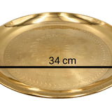 Handcrafted Brass Pooja Thali, Traditional Peetal Aarti Plate, Temple Pittal Puja Thambalam, Hitale Pitala Worship Thali, Gold, 13.39 Inch, 1 Piece