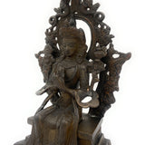 Handcrafted Brass Tibetan Manjushri Idol, Buddha Manjushri Murti, Wisdom Bodhisattva Statue for Home, Temple, Meditation, and Spiritual Decor,Brown, 10 Inch, 1 Piece