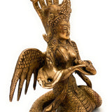 Brass Nagkanya Idol, Peetal Naga Kanya Nagini Manasa Devi Murti, Antique Nag Devi Sarpa Kanya Statue for Pooja, Home Decor & Gifts, Gold, 9 Inch, 1 Piece