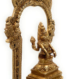 Bhunes Brass Narasimha Swamy Silai, Narasingha Idols For Pooja Home Decor, Narasingh On Lotus Chowki With Temple Shaped Prabhavali,Gold, 10.5 Inch, 1 Piece