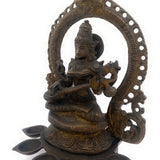 Bhunes Brass Goddess Saraswati Idol, Sarasvati Murti, Vidya Devi, Saraswathi Vigraha For Puja And Home Decor,Gold, 11 Inch, 1 Piece