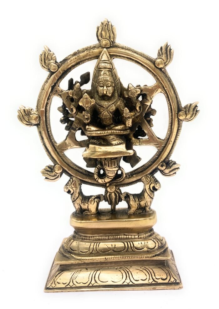 bhunes brass chakrathalwar sudarshanar vigraham idol for pooja room swami sudarshana vishnu yoga narasimha statue,gold, 9.5 inch, 1 piece