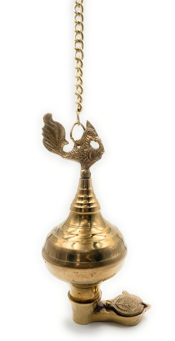 bhunes brass hanging traditional lamp, diya, pooja lamps, deep, deepam for home décor,gold, 9.5 inch, 1 piece