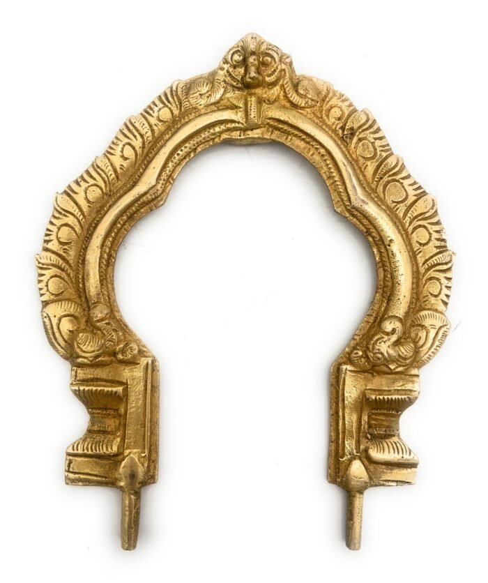 bhunes brass small prabhavali frame arch wall hanging prabhawal for decor prabhawali for diety prabhaval home temple,gold, 5.5 inch, 1 piece