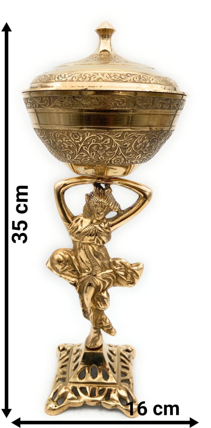 brass bowl | decorative bowls | fruit bowl | dry fruit bowl| stand | decor bowl | pittal ka katora,gold, 14 inch, 1 piece