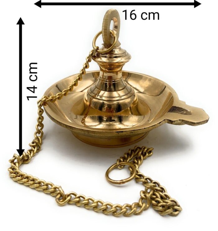 bhunes brass hanging traditional lamp with single face, diya, pooja lamps, deep, deepam for home décor,gold, 5.5 inch, 1 piece