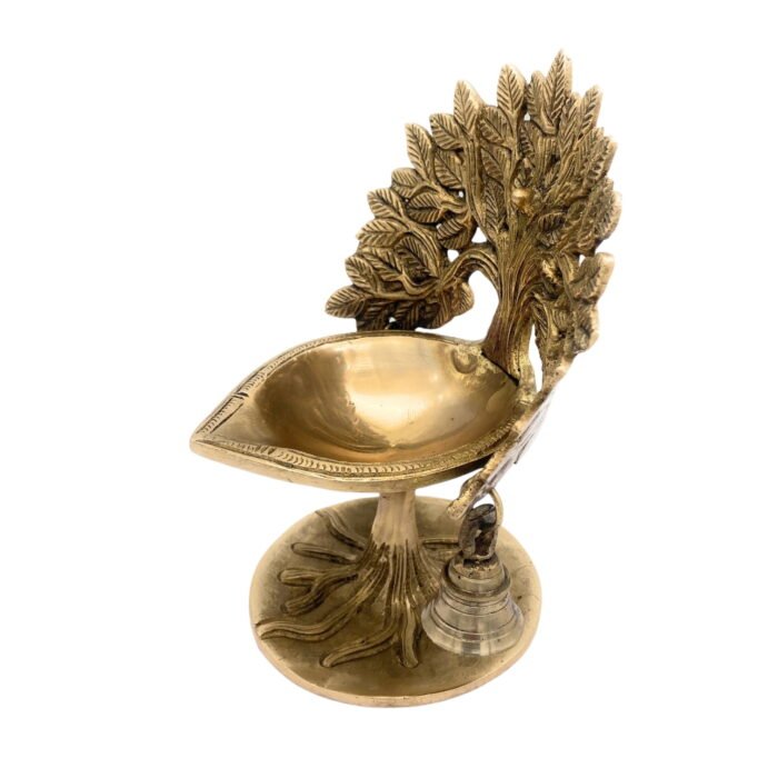 brass tree shaped oil lamp | brass table lamp| brass lamp | diya | lamps | deep | deepam | lamps | lamp | brass lamps | table lamp,gold, 7 inch, 1 piece