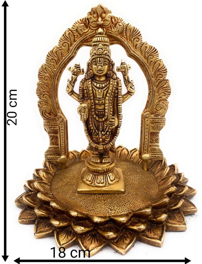 bhunes brass venkateshwara tirupati balaji murti idol for pooja room and home décor, tirupathi venketeshwara silai on lotus,gold, 8 inch, 1 piece