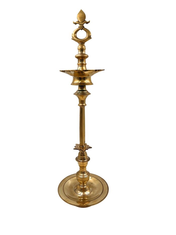 bhunes brass traditional table diya, oil lamp for inauguration vilakku kiran lamp for temples, puja, gifts, home decor,gold, 23.5 inch, 1 piece