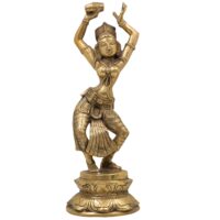 Brass Apsara Idol, Peetal Devangana Urvashi Murti, Pital Menaka Rambha Tilottama Statue, Dancing Swargangana Devakanya, Gold, 12 Inch, 1 Piece - Image 2