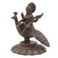 Brass Goddess Saraswati Idol | Sharada, Vagdevi, Veena Pustak Dharini Murti | Knowledge, Wisdom & Learning Statue for Home, Temple, Office Decor, Gold, 7 Inch, 1 Piece - Image 3