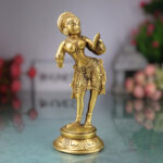 Brass Apsara With Mirror Idol Devangana Statue, Peetal Pittal Pital Swargangana Murti, Traditional Indian Nartaki Sculpture, Gold, 6.5 Inch, 1 Piece