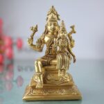 Brass Shiva Parvati Idol, Ardhnarishwar Uma Maheshwar Gauri Shankar Murti, Handcrafted Shiv Shakti Statue for Pooja, Home Decor & Gifts, Gold, 6 Inch, 1 Piece