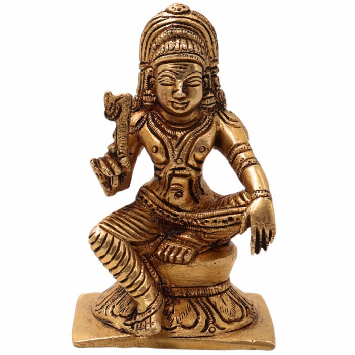 bhunes handmade brass shasta aiyanar idol for pooja, home decor, hindu god gift, temple statue, ayyanar sculpture, spiritual figurine, gold, 4 inch, 1 piece