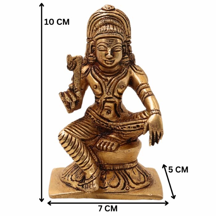 bhunes handmade brass shasta aiyanar idol for pooja, home decor, hindu god gift, temple statue, ayyanar sculpture, spiritual figurine, gold, 4 inch, 1 piece