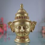 Brass Shiva Face Idol, Peetal Mahadev Mukha, Handcrafted Bholenath Head, Rudra Shankara Mask, Kailashnath Pital Statue, Gold, 9 Inch, 1 Piece