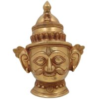 Brass Shiva Face Idol, Peetal Mahadev Mukha, Handcrafted Bholenath Head, Rudra Shankara Mask, Kailashnath Pital Statue, Gold, 9 Inch, 1 Piece - Image 2