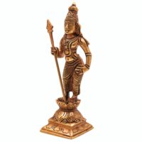 Premium Brass Lord Murugan Standing on Lotus Idol – Kartikeya | Skanda | Subramanya | Shanmukha | Kumara Swamy Pital Statue for Pooja & Home Decor, Gold, 6 Inch, 1 Piece - Image 3
