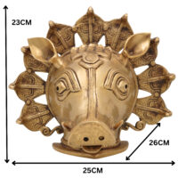 Brass Varaha Head Idol | Varahadev Murti Wall Hanging | Boar Avatar Vishnu Statue | Peetal Varaha Pratima for Home Temple Decor & Gifts, Gold, 9 Inch, 1 Piece - Image 6