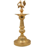 Brass Deepam, Pital Kuthu Vilakku Nilavilakku, Deepa, Temple Pooja Lamp, Gold, 17 Inch, 1 Piece - Image 2