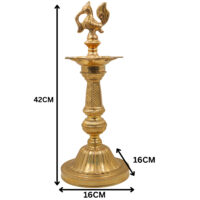 Brass Deepam, Pital Kuthu Vilakku Nilavilakku, Deepa, Temple Pooja Lamp, Gold, 17 Inch, 1 Piece - Image 6
