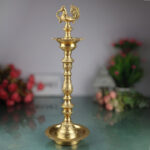 Brass Deepam, Handcrafted Nilavilakku Samai Lamp, Traditional Pital Diya Jyoti Deepa, Gold, 17 Inch, 1 Piece