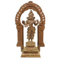 Handmade Bronze Saraswati Idol | Panchaloha Goddess Statue Sharada, Vani, Veena Pustak Dharini Murti for Home, Temple & Office Decor,Brown, 11 Inch, 1 Piece - Image 3