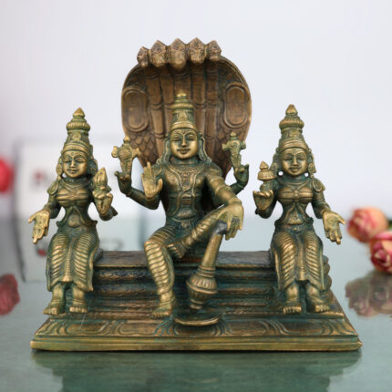Handmade Bronze Vishnu with Sridevi Bhudevi Idol